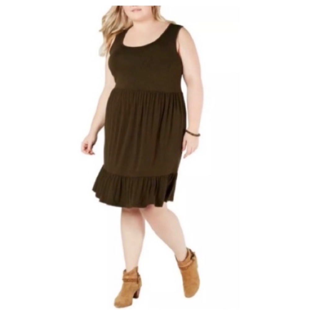🇺🇸 STYLE & CO Dark Olive Green Shift Ruffle Hem Dress Stretch NWT 1X
